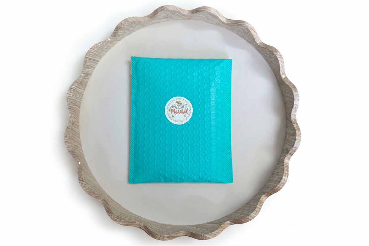 Maribel bubble mailer on scalloped tray - white background
