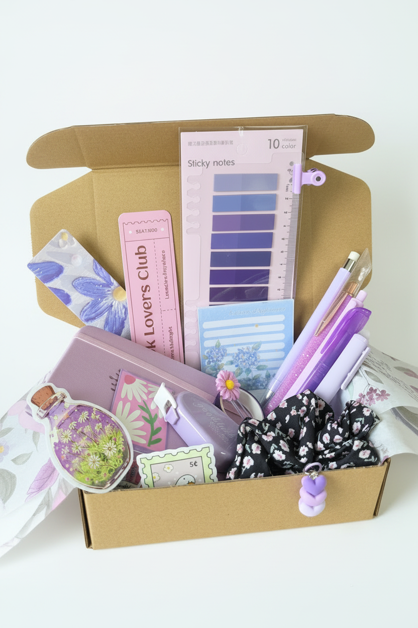 Lavender Haze Bookish Surprise Box — white background enhanced photo
